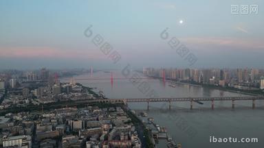 湖北武汉长江大桥鹦鹉洲大桥清晨航拍