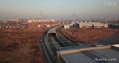 天津列车出站航拍4K城市风光