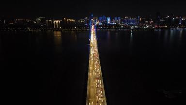 航拍武汉长江二桥交通夜景