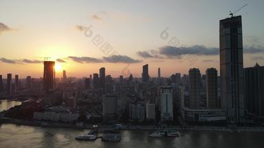 航拍湖北武汉城市日落夕阳