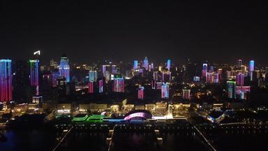航拍湖北武汉汉口城市夜景