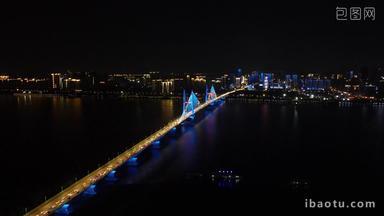 航拍湖北武汉长江二桥交通夜景