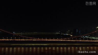 航拍湖北武汉鹦鹉洲大桥夜景