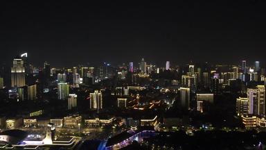 航拍湖北武汉城市夜景灯光秀