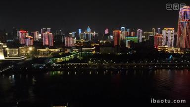 航拍湖北武汉城市夜景长江夜景