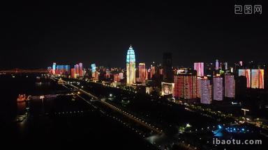 航拍湖北武汉城市夜景长江夜景