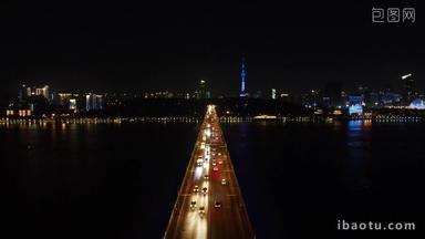 航拍湖北武汉长江大桥夜景
