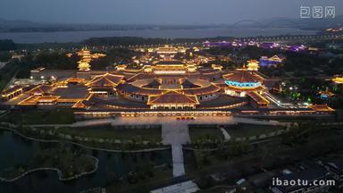 航拍湖北襄阳中国唐城影视基地夜景
