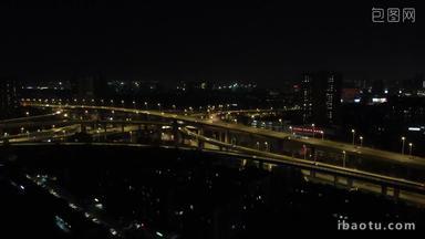 航拍江苏南京城市交通夜景立交桥高架桥