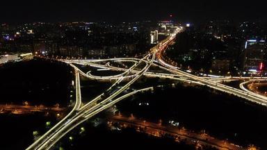 河南郑州城市夜景交通高架桥金水路航拍