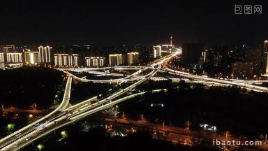 河南郑州城市夜景交通<strong>高架</strong>桥金水路航拍