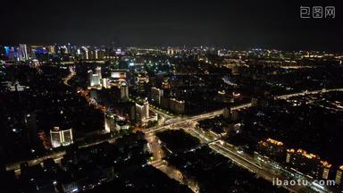 浙江杭州城市夜景交通航拍