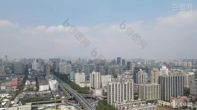 4K航拍杭州城市蓝天白云天际线