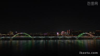 4K航拍杭州钱塘江复兴大桥夜景