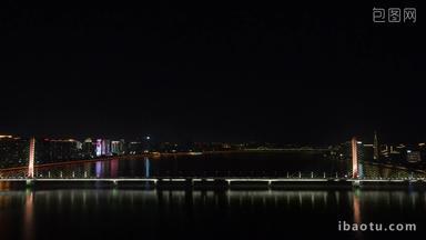 杭州钱塘江跨河大桥夜景交通航拍