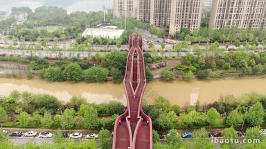 湖南长沙网红中国结桥梁航拍