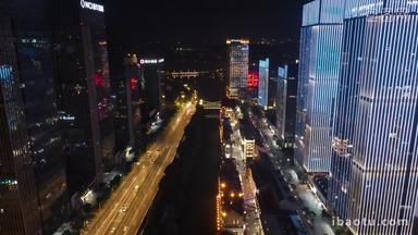 武汉城市夜景交通楚河汉街航拍