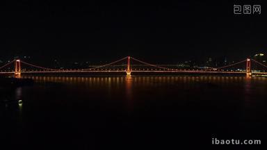 武汉夜景长江鹦鹉洲大桥夜景航拍