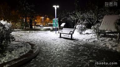 深夜公园<strong>路灯</strong>下雪景