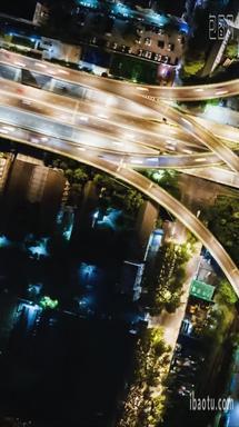 俯拍城市高价立交桥夜景交通