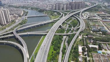 4K航拍福建福州国货互通城市高架立交桥交通转盘