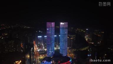 4K航拍贵州贵阳花果园双子塔地标建筑夜景灯光秀