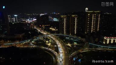航拍福建福州城市交通高架桥夜景灯光拥堵交通