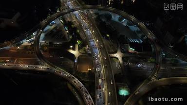 航拍福建福州城市交通高架桥夜景灯光拥堵交通