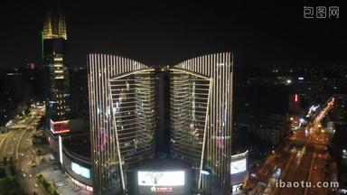 湖北武汉城市夜景灯光航拍