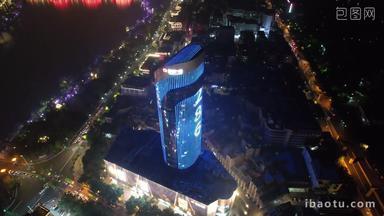 航拍广西柳州银泰城商业广场夜景