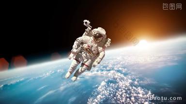 地球背景下宇航员在外太空