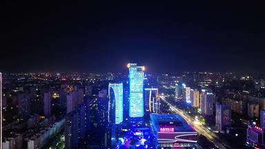 航拍<strong>河南洛阳</strong>开元湖正大国际广场夜景