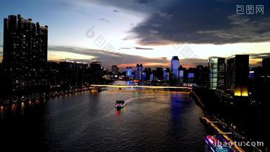 城市地标航拍广州珠江夜景