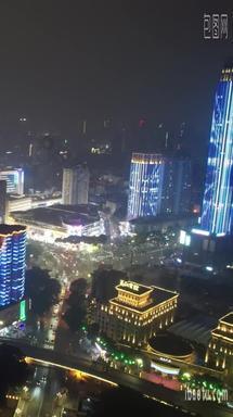 航拍广西南宁城市建设夜景