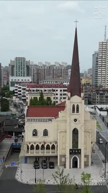 航拍江苏常州文化馆基督教堂