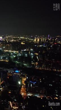 航拍浙江杭州城市夜景灯光