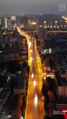 河南郑州城市交通夜幕降临航拍