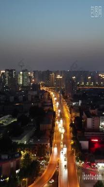 河南郑州城市交通夜幕降临航拍