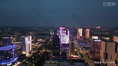 航拍河南郑州龙子湖金融中心夜景