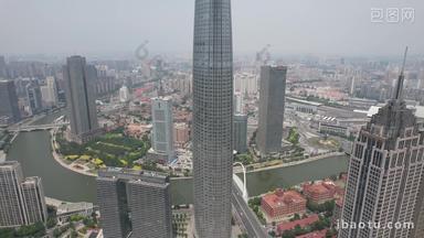 航拍天津cbd建筑高楼