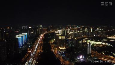 航拍河南郑州城市夜景灯光