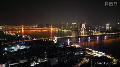 航拍湖北<strong>武汉</strong>长江大桥鹦鹉洲大桥夜景
