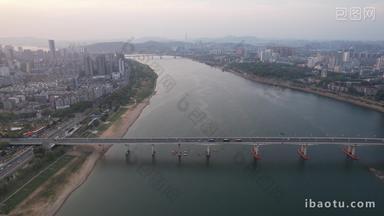 航拍湖南株洲大桥交通