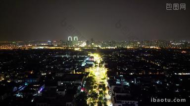航拍江苏苏州观前街步行街夜景