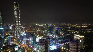 航拍江苏苏州工业园区时代广场国金中心夜景