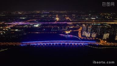 航拍江苏苏州<strong>金鸡湖</strong>大桥夜景