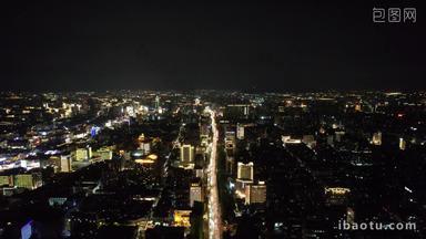 航拍浙江杭州城市夜景交通夜景