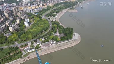 航拍湖北荆州万寿园地标建筑