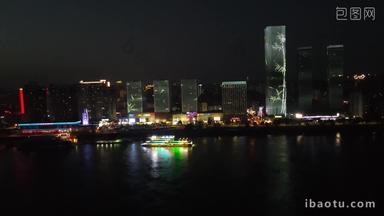 航拍湖北宜昌城市夜景灯光万达广场宜昌国际广场
