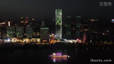 湖北宜昌城市夜景灯光万达广场宜昌国际广场航拍